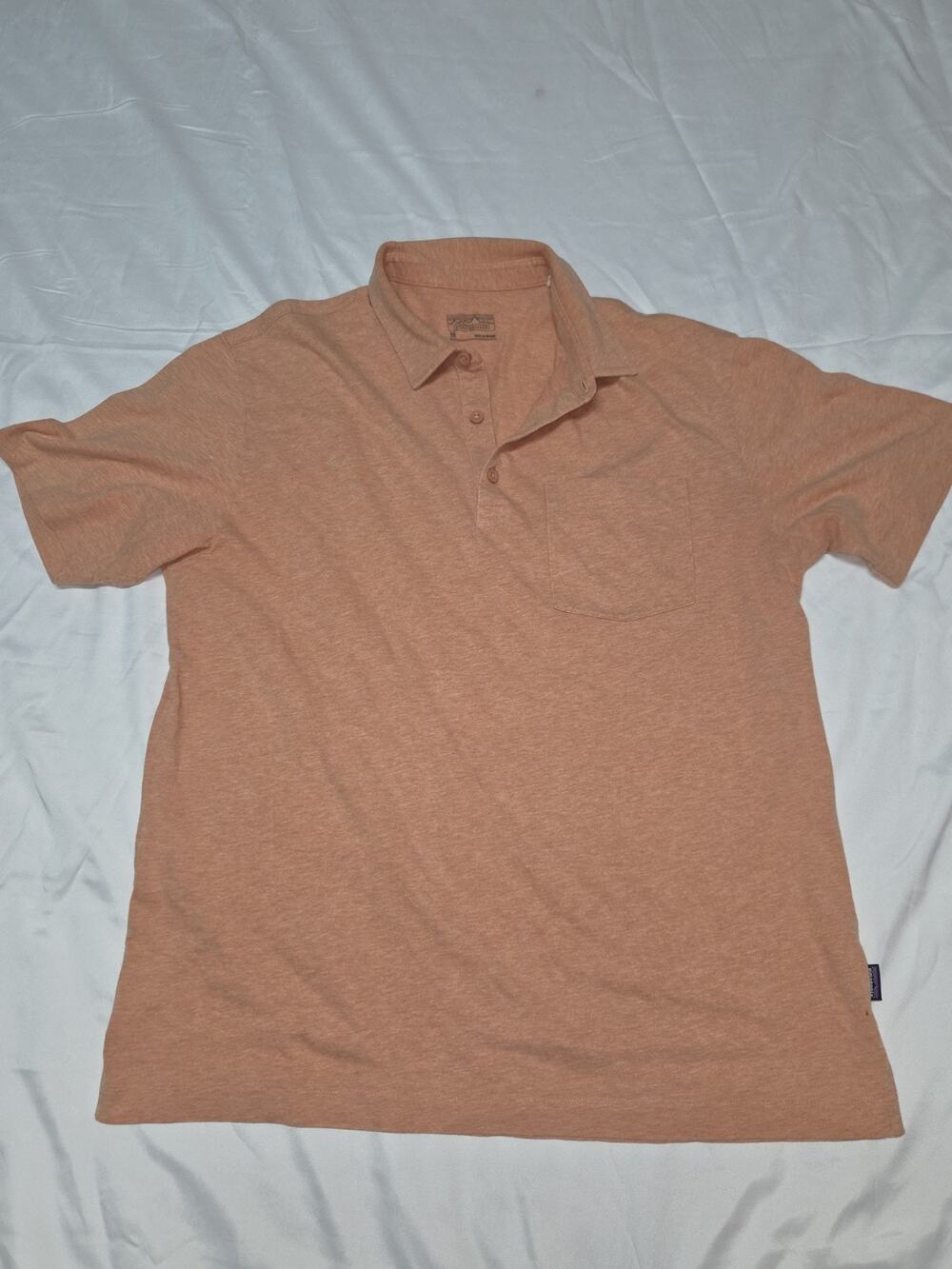 Patagonia Mens Size L Polo Shirt Orange Peach Organic Cotton Short Sleeve EUC